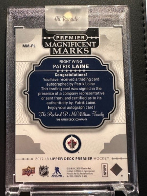 2017-18 UD Premier - Patrick Laine - Magnificent Marks back
